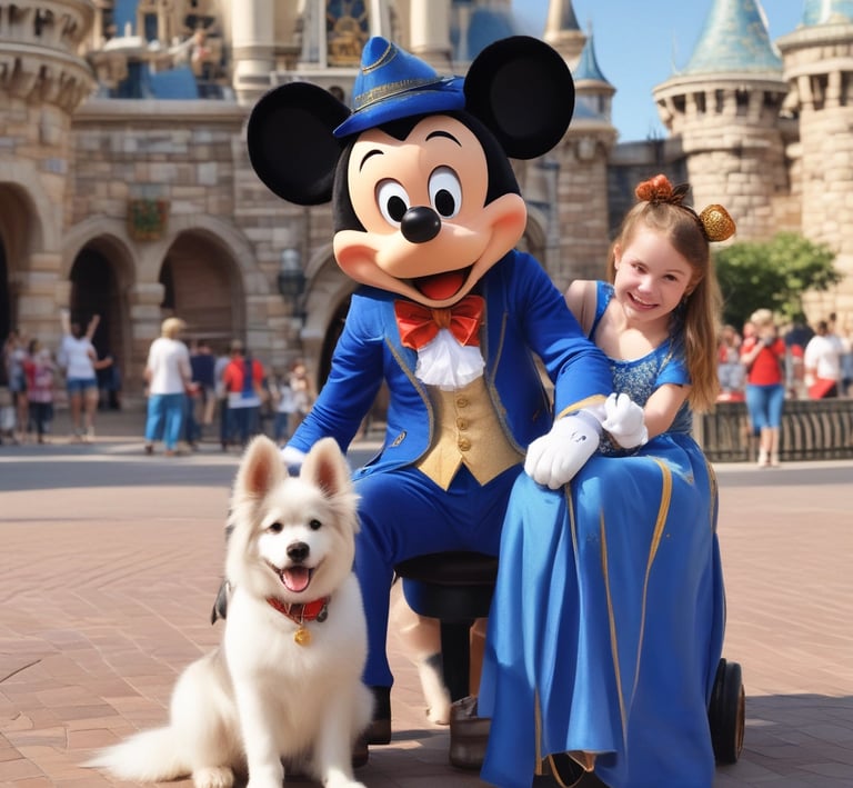 A festive display with large, wrapped gift boxes in red and gold suspended in front of an arched building entrance. A person in a white jacket stands next to a decorative column that has a message written on it. Behind them is a large gingerbread man figure and other holiday decorations.