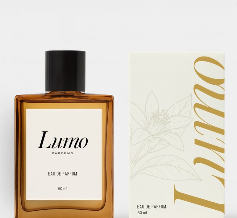 Luxury perfume brand identity and packaging design for Lumo. An elegant and minimalist branding