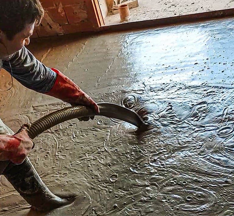 Bombeo de contrapiso alivianado con concreto celular en obra