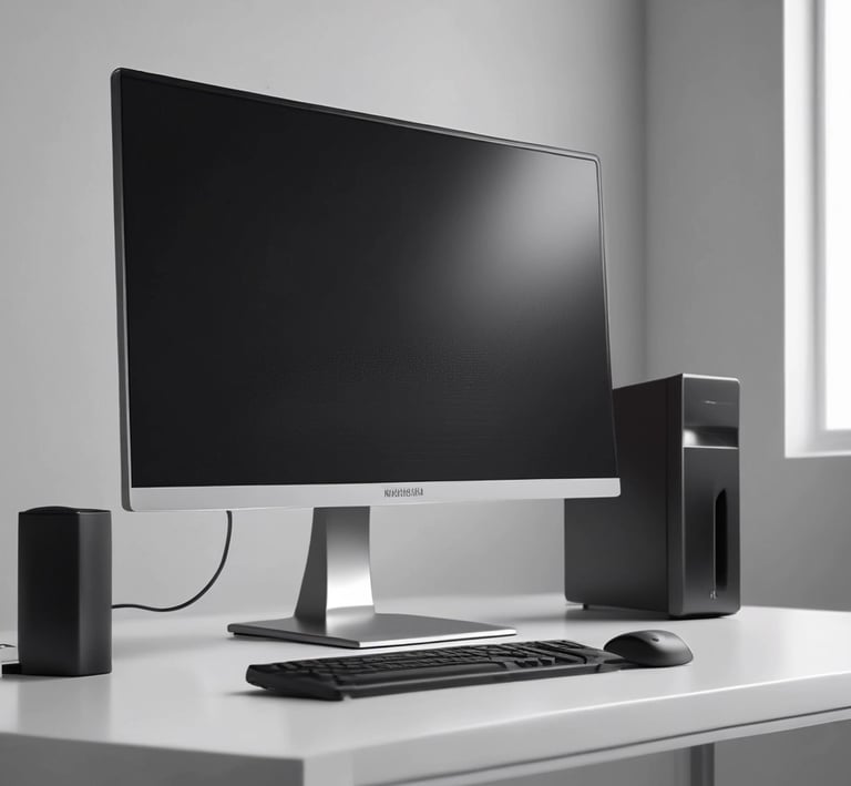 A laptop featuring a red backlit keyboard is situated on a bed with a red and white bedspread. The laptop screen displays a desktop background showing various travel items like a camera and bags against a wooden surface.