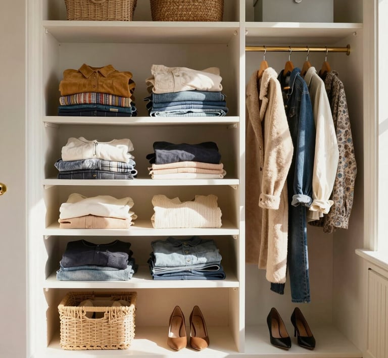 Soft morning light filters through a tidy, cozy living room with fresh flowers on the table.