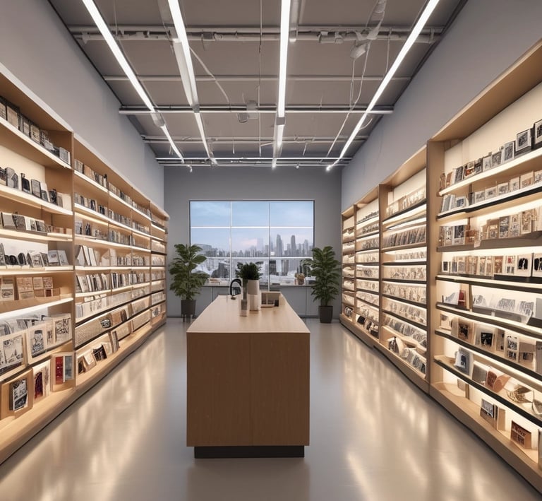 Technicians installing lighting fixtures in a high-end retail environment in Cancún.