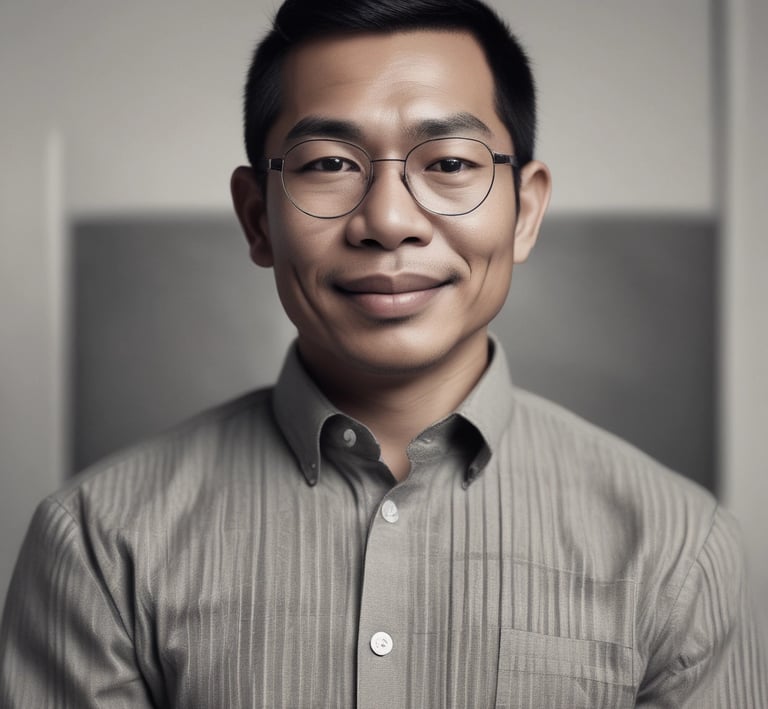 Candid photo of the second founder working thoughtfully at their desk.