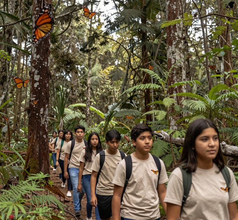 A group of students exploring a historic site during an educational excursion.