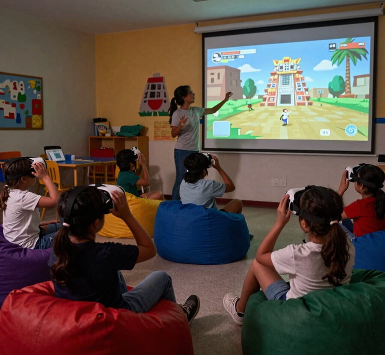 Campers collaborating on AI projects inside a cozy cabin setting.