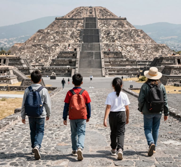 Children engaged in an outdoor AI learning activity surrounded by nature.
