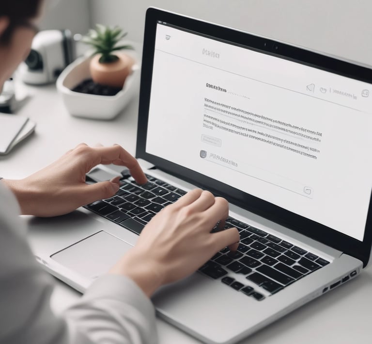 A cozy workspace with a laptop, notebook, and a cup of coffee inviting communication.