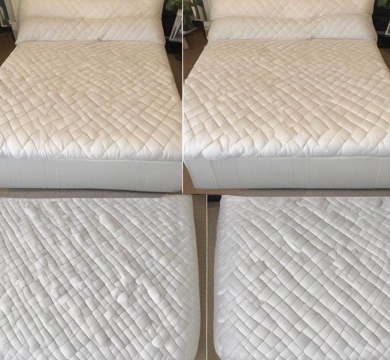 A spotless mattress being professionally cleaned in a cozy bedroom.