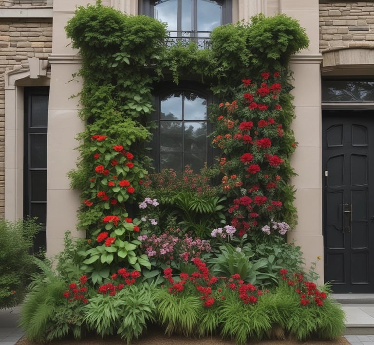 A beautifully maintained home garden with lush green grass and colorful flowers in Bogor.