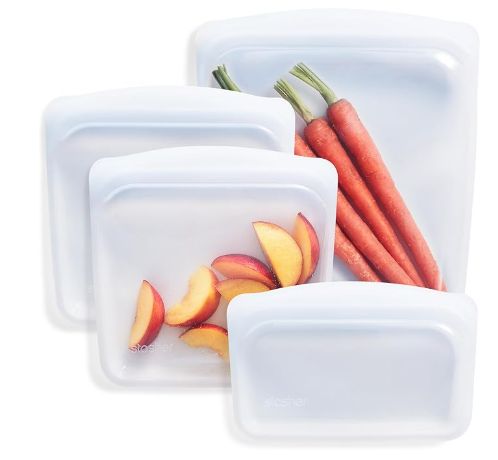 Stasher 4-pack platinum silicone reusable food storage bags BPA-free with Pinch-Loc airtight seal