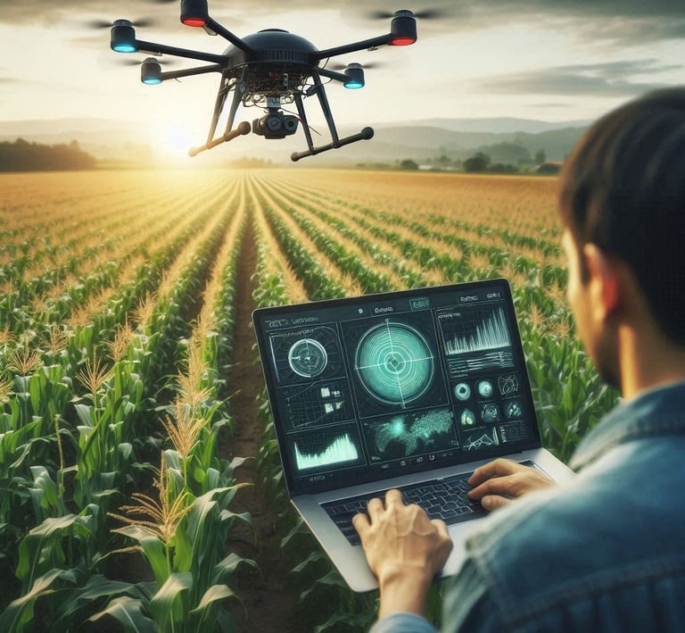 Dron con Laptop en campo mexicano