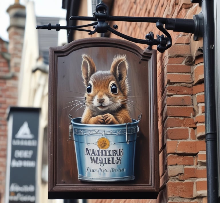 A cozy corner of the pub with a window showing the sea view at sunset.