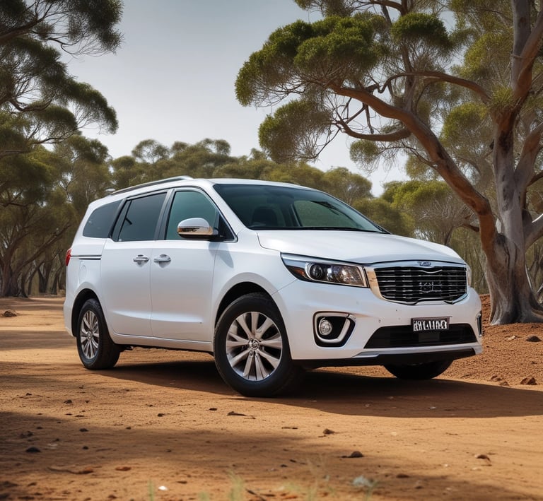An elegant convertible cruising along a city street lined with cafes and lights.