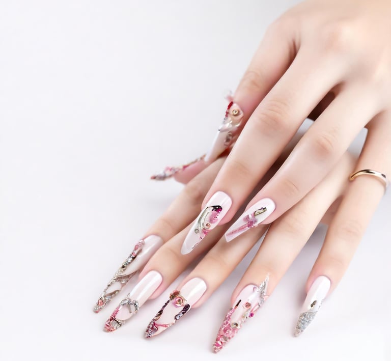 a woman's hand painted nails and nails on her nails