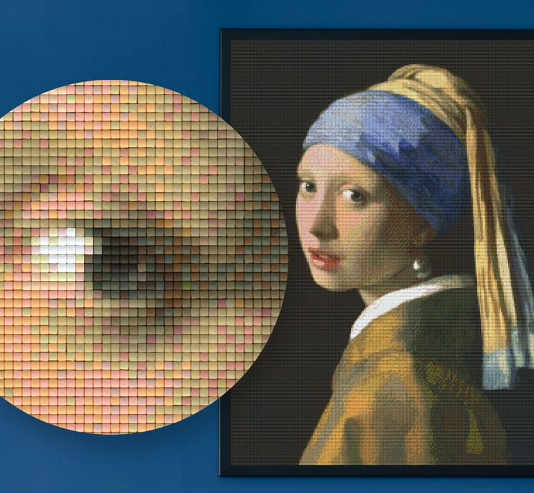 A picture of Girl with a Pearl Earring created by using pixel squares