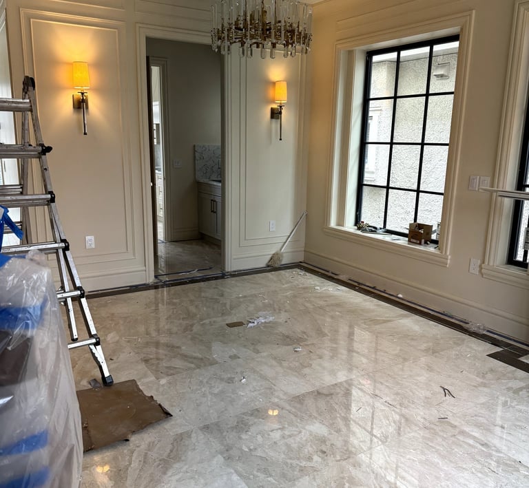 a room with a ladder and a ladder