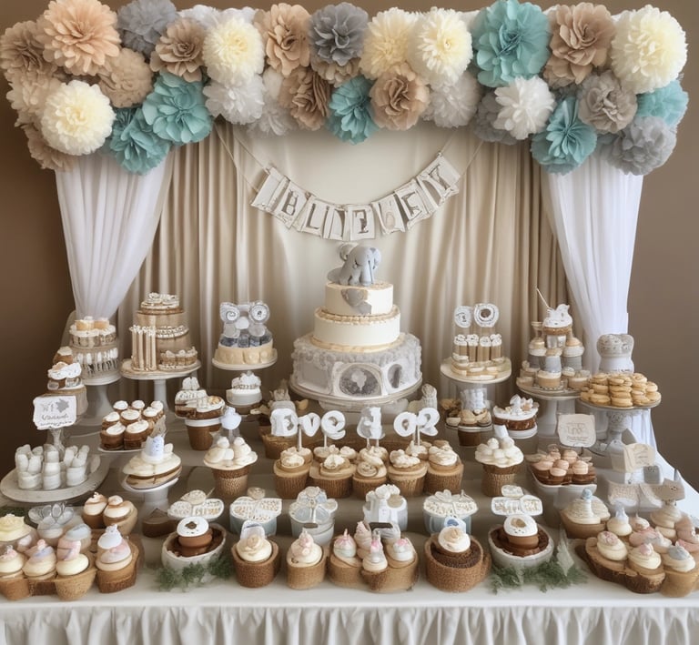 An elegantly decorated event hall with round tables covered in white tablecloths and red accents, such as chair bows and floral table centerpieces. The room has draped curtains and wooden beams, with stage lighting in the background.