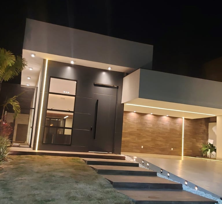 fachada de uma casa com iluminação inteligente