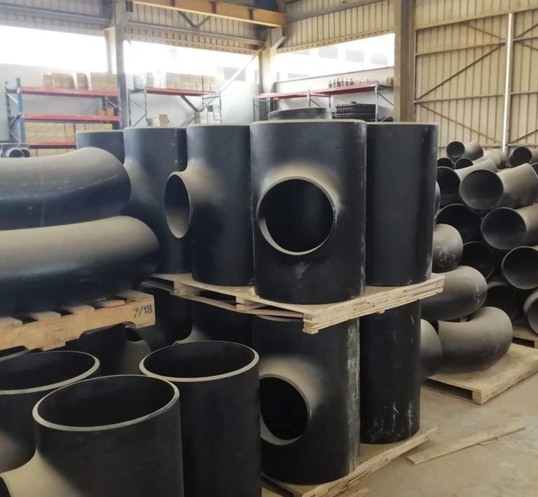 a bunch of black pipes and pipes in a warehouse