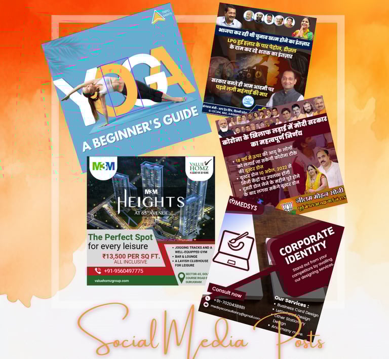 Social media graphics and flyers for marketing campaigns, showcasing digital content design.