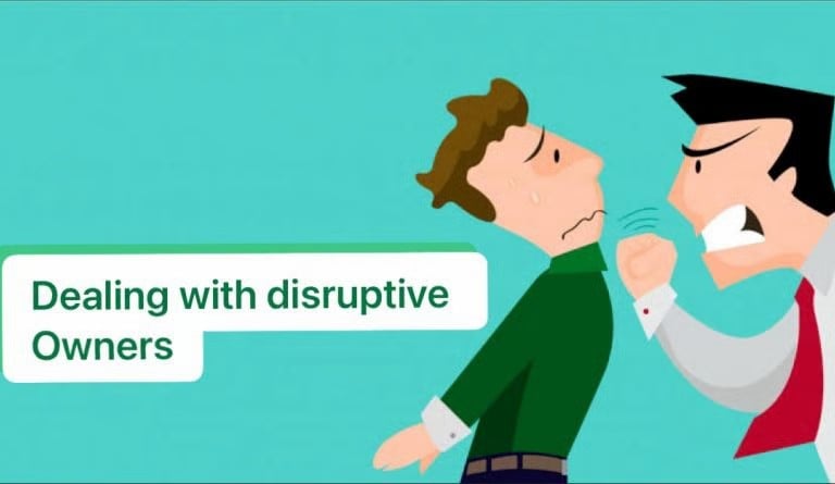 Illustration of a person dealing with a disruptive owner shouting in a workplace conflict.