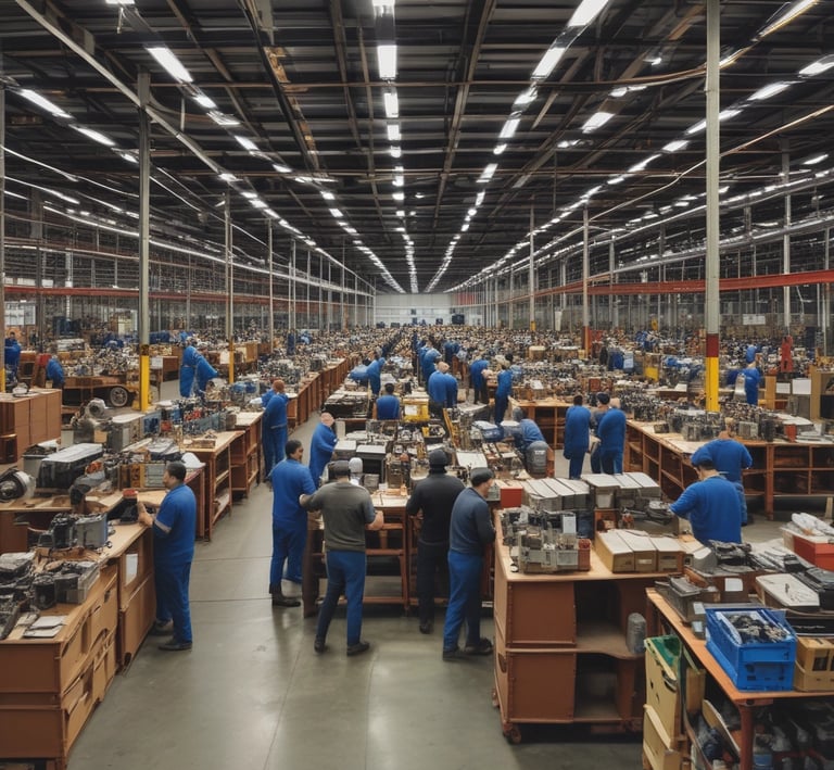 Warehouse workers packing Ford original packing goods.