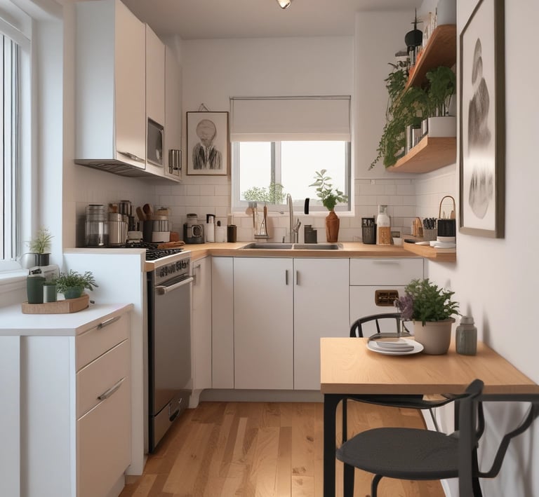 A wooden table featuring intricate circular and linear carvings, set against a textured, rustic wall. A wooden chair with a simple design is partially visible. In the background, a wooden tripod with a black top is placed against the wall.