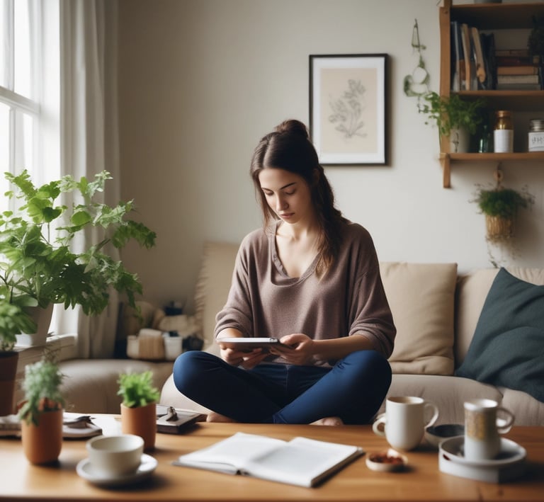 A set of dental instruments is arranged on a fabric with a hexagonal pattern. The tools include a dental mirror, a scaler, forceps, and a pair of tweezers, which are all made of shiny metal.