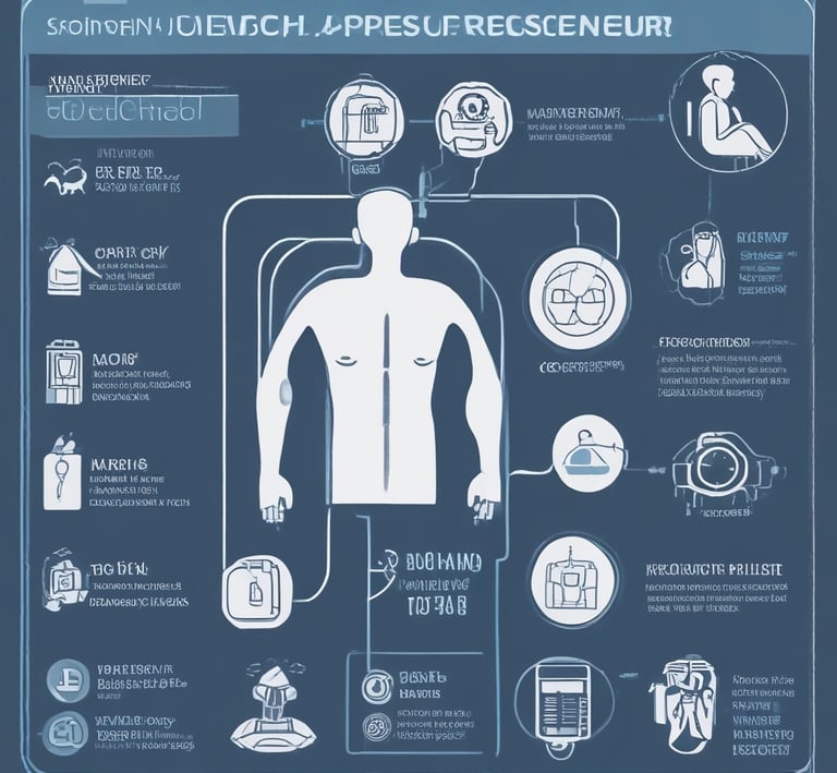 The scene depicts an operating room or medical setup with a surgical table covered in a light blue sterile sheet. Surrounding the table are various pieces of medical equipment, including monitoring devices and anesthesia machines. Shelves in the background hold additional medical supplies.