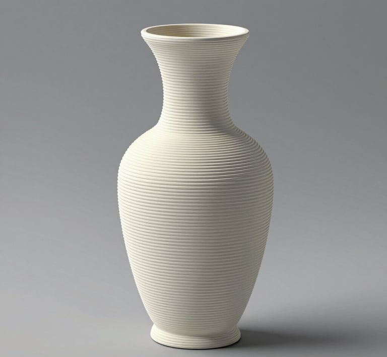 Artistic shot of a glowing 3D printed vase casting soft shadows on a cozy room wall.