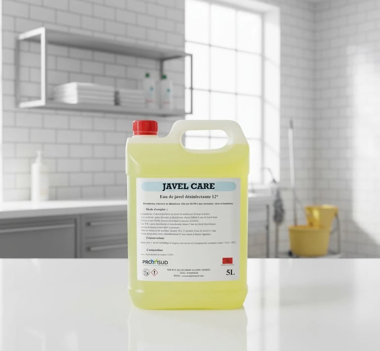 Bidon JAVEL CARE 5L, eau de javel désinfectante 12° pour l’entretien professionnel