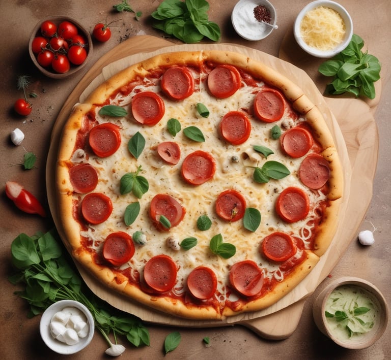 A group of friends happily sharing slices of pizza around a table, laughter in the air.
