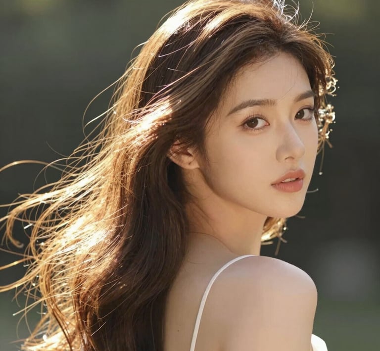 Soft waves of healthy hair cascading against a baby pink backdrop with subtle graphic accents.