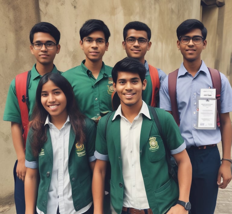 Group photo with partners from universities in the UK, Australia, and Malaysia during a recruitment event in Dhaka.