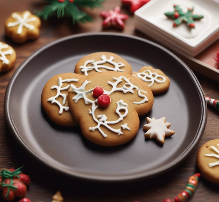 A festive Christmas scene with twinkling lights and decorations.