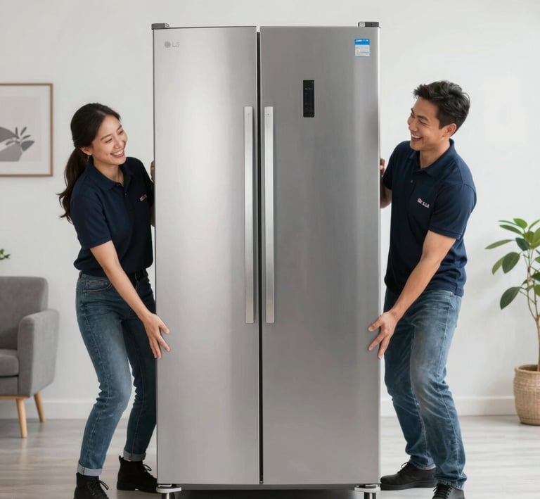 Close-up of a digital refrigerator display panel being inspected by a professional.