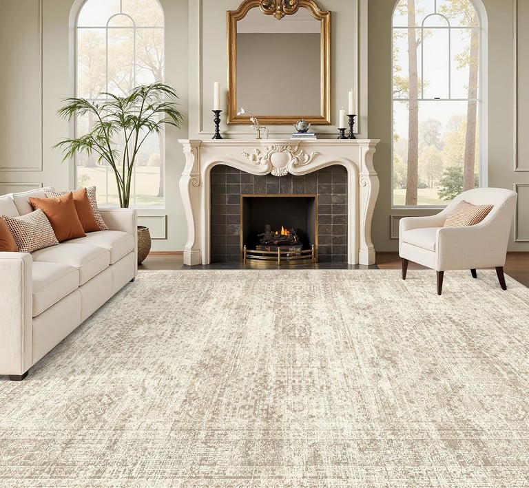 Washable Area Rug 8x10, Large Soft Rugs for Living Room Vintage Beige Carpet 8x10 Area Rugs for Bedr