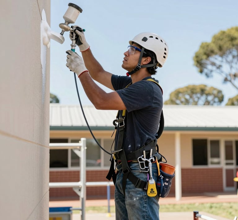 Freshly painted interior wall in light grey with clean lines and a smooth finish.