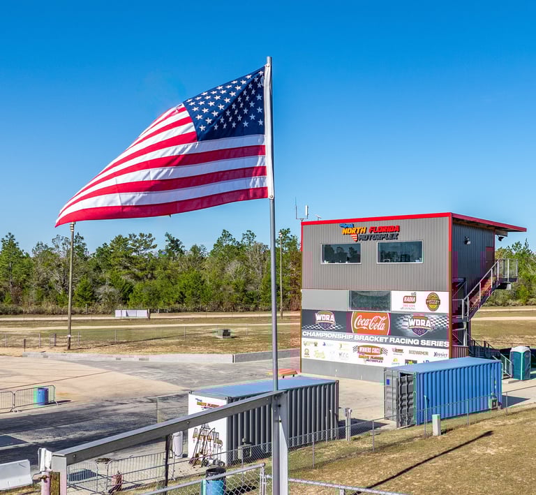 Drone image of grand stand at speedway