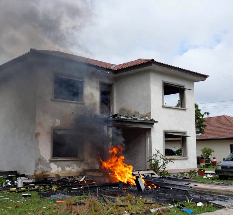 Technician inspecting a roof after storm damage with safety gear.