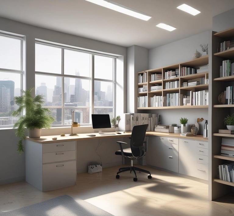 A commercial office space with spotless floors and gleaming glass partitions.