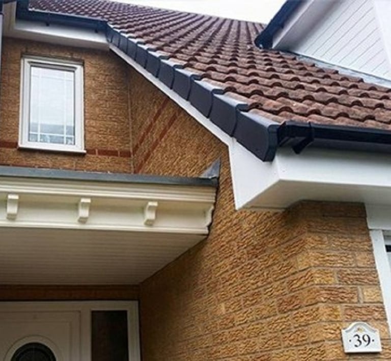 Roofing Services Yorkshire. Fascias, soffits and guttering on the front of a house