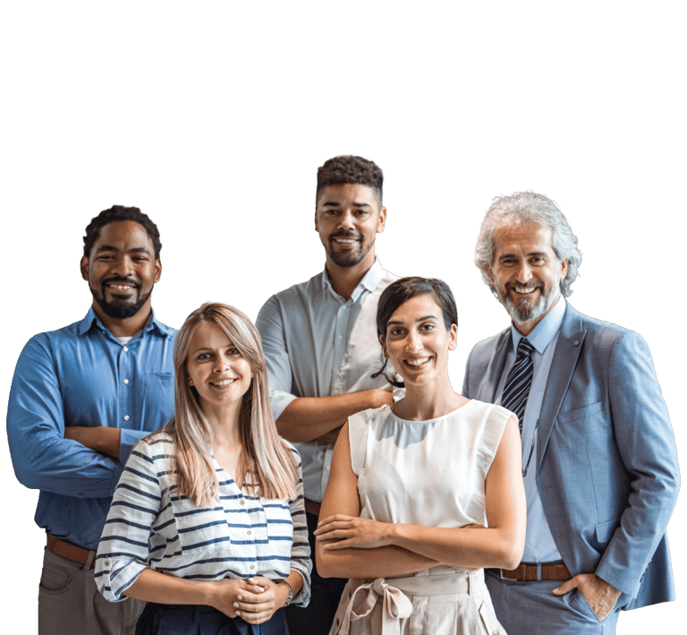 Five people posing for a group picture