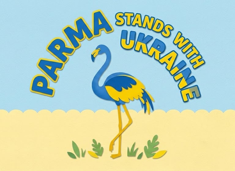 flamingo in the ukrainian flag colors