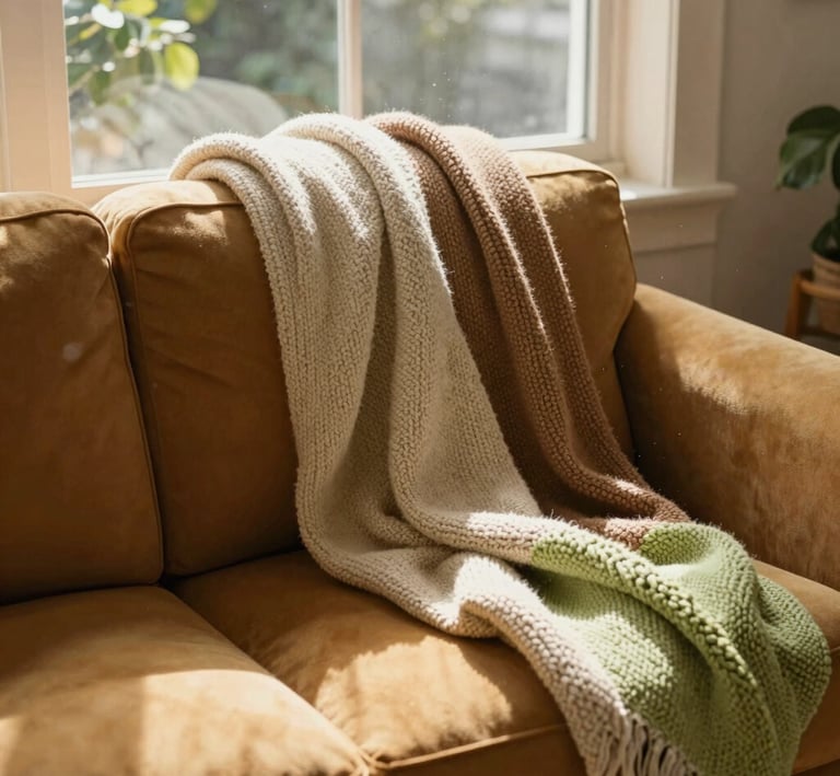 A cozy beige hoodie draped over a chair near a sunlit window with soft shadows and natural greenery.