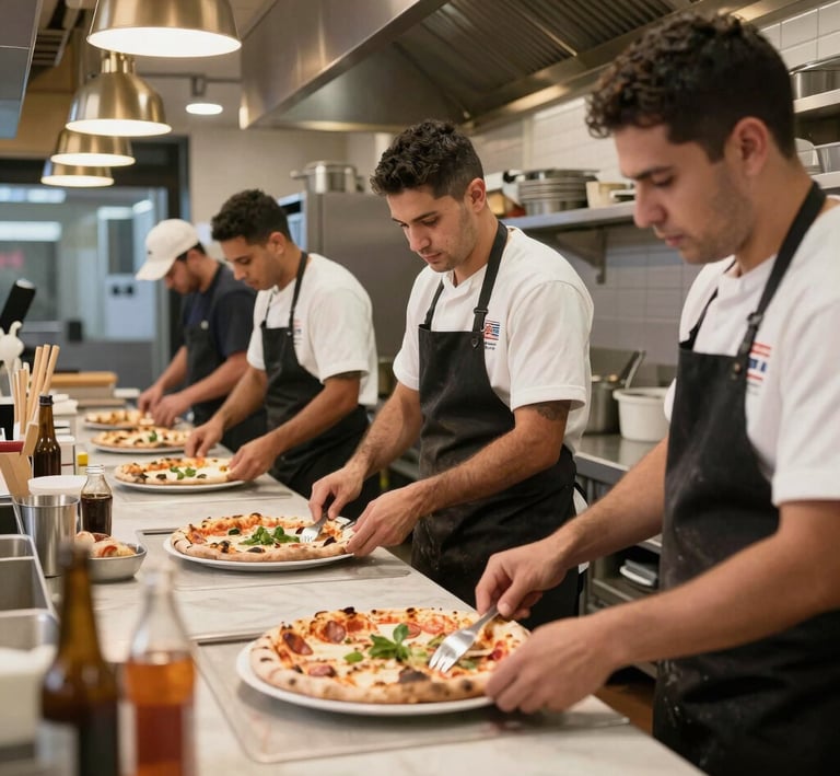 A colorful variety of pizzas arranged on a table, showcasing different ingredients and crust styles.