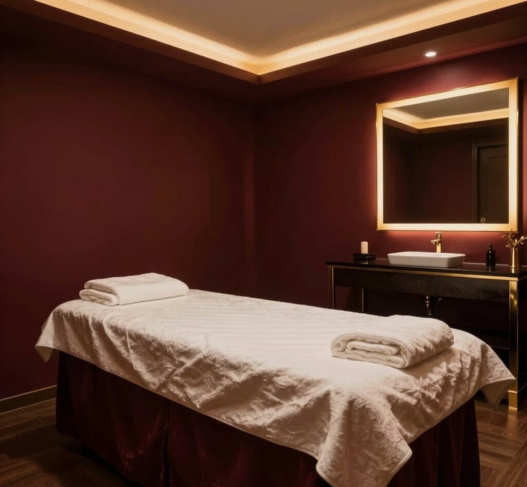 A tranquil corner with earthy tones, candles, and plush seating inviting relaxation.