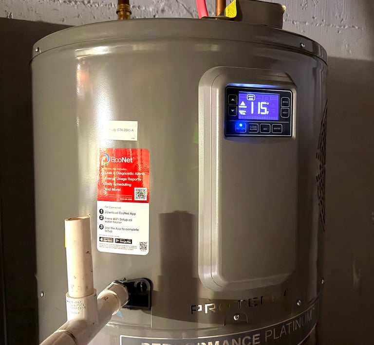 a water heater with a digital display installed in home in saco maine