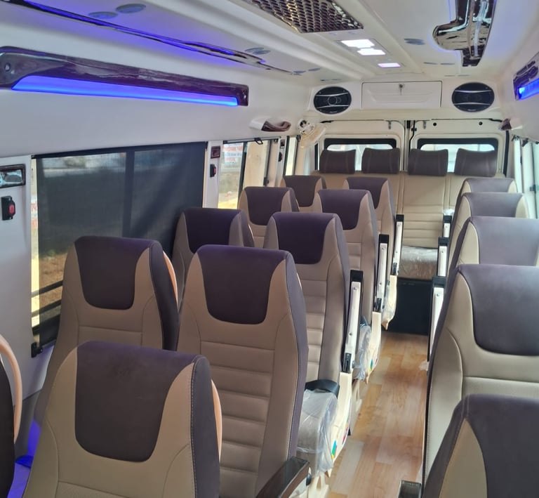 comfortable tempo traveller interior with pushback seats