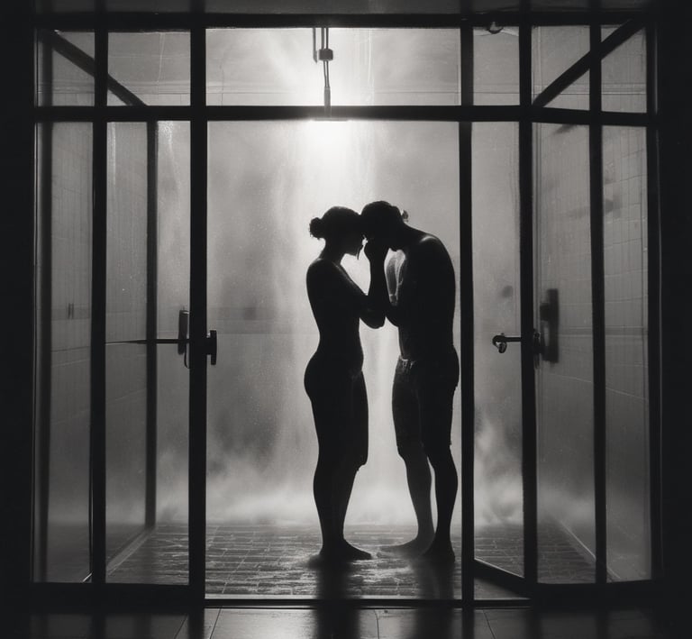 A cozy, softly lit corner with sensual candles and delicate silk fabrics draped invitingly.